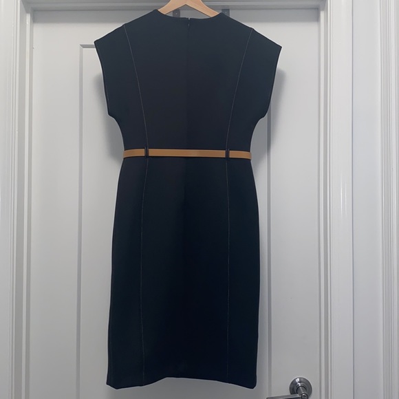 NWT! Belted Cap Scuba Sheath Dress - Black/Caramel - Picture 4 of 5
